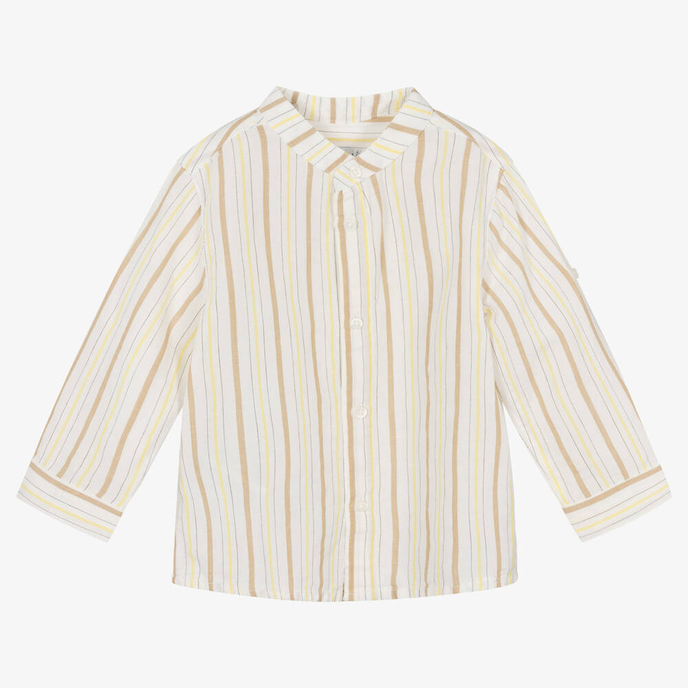 Mayoral - Кремовая рубашка из хлопка и льна в полоску | Childrensalon