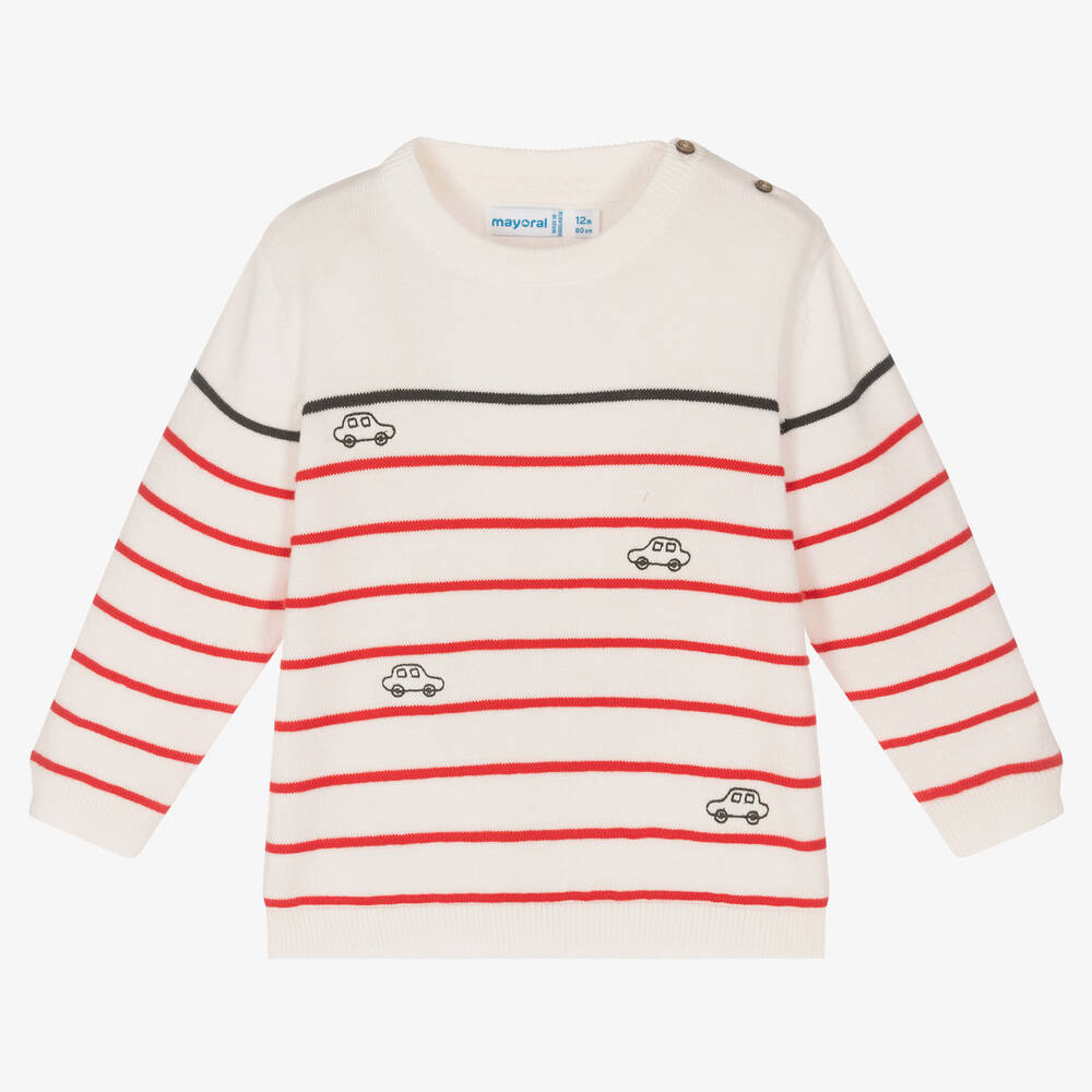 Mayoral - Boys Ivory Stripe Cotton Sweater | Childrensalon
