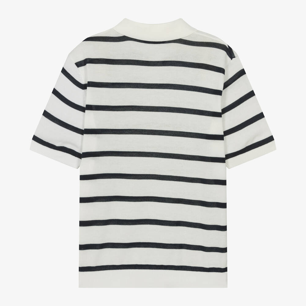 Mayoral Nukutavake-Boys Ivory Striped Cotton Polo Shirt | Childrensalon Outlet