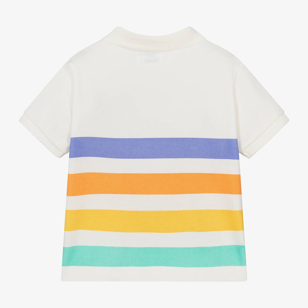 Mayoral-Boys Ivory Striped Cotton Polo Shirt | Childrensalon Outlet