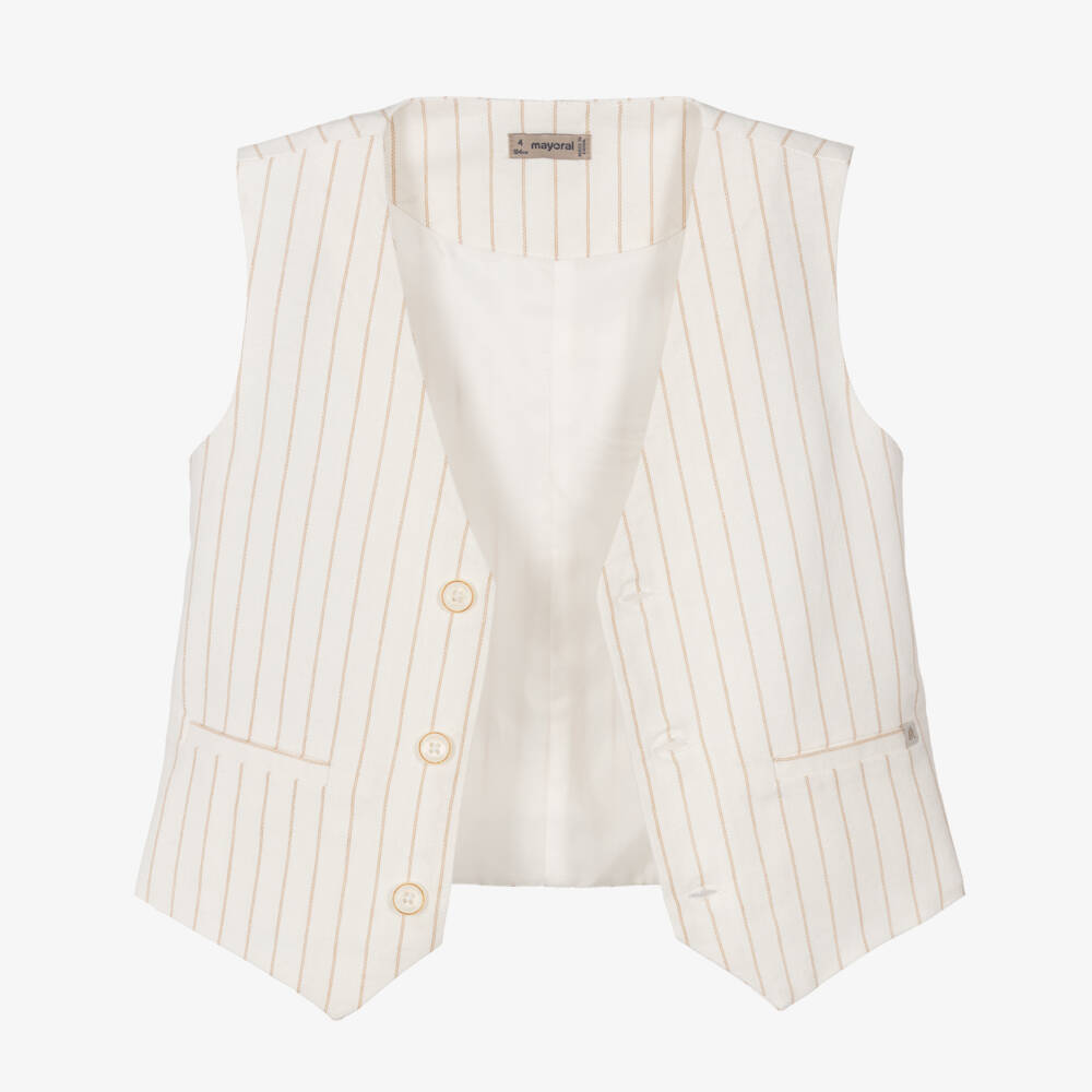 Mayoral-Кремовый полосатый льняной жилет для мальчиков | Childrensalon Outlet