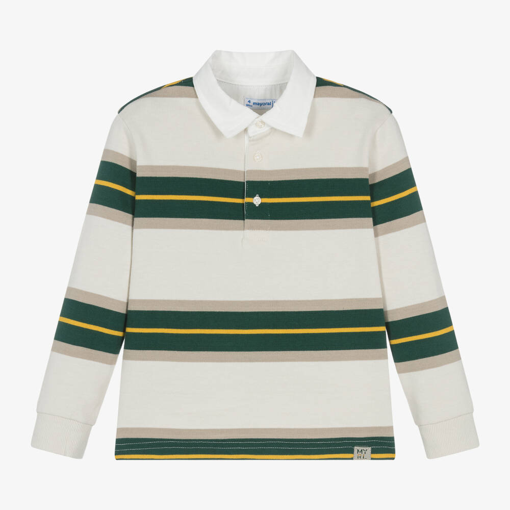 Mayoral-Boys Ivory Striped Polo Top | Childrensalon Outlet