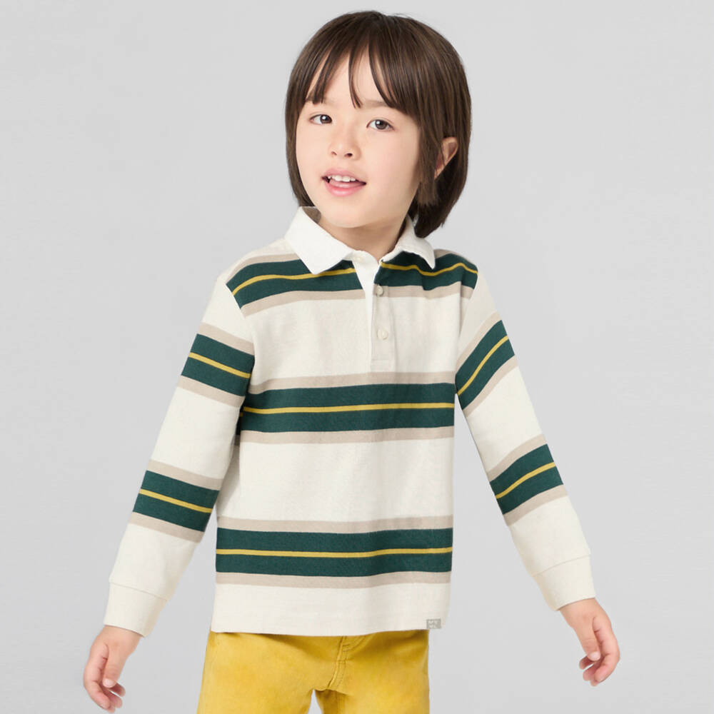 Mayoral-Boys Ivory Striped Polo Top | Childrensalon Outlet