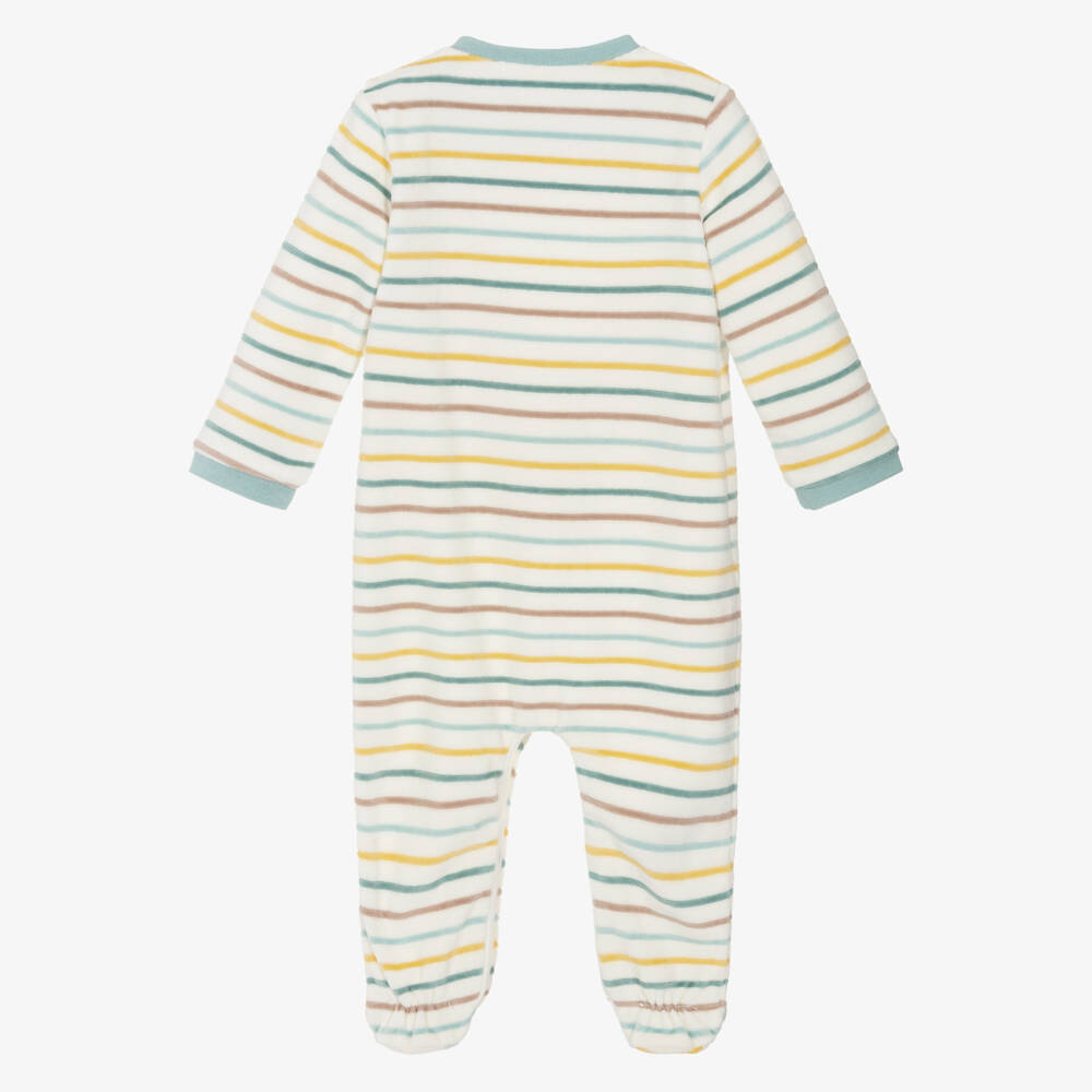 Mayoral Newborn-Boys Ivory Striped Velour Dinosaur Babygrow | Childrensalon Outlet