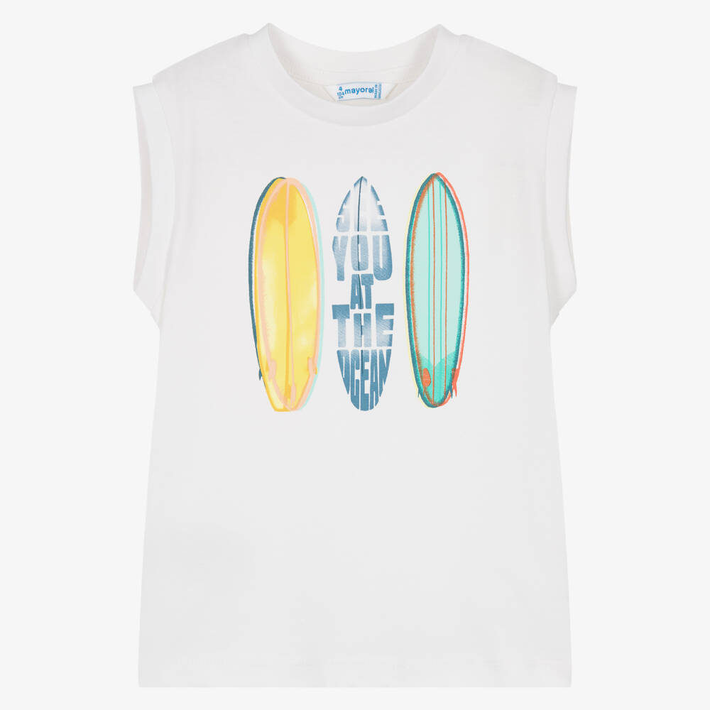 Mayoral-Boys Ivory Surf Adventure Tee | Childrensalon Outlet
