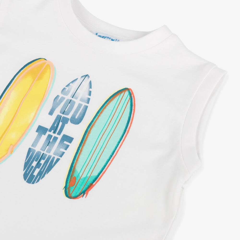 Mayoral-Boys Ivory Surf Adventure Tee | Childrensalon Outlet