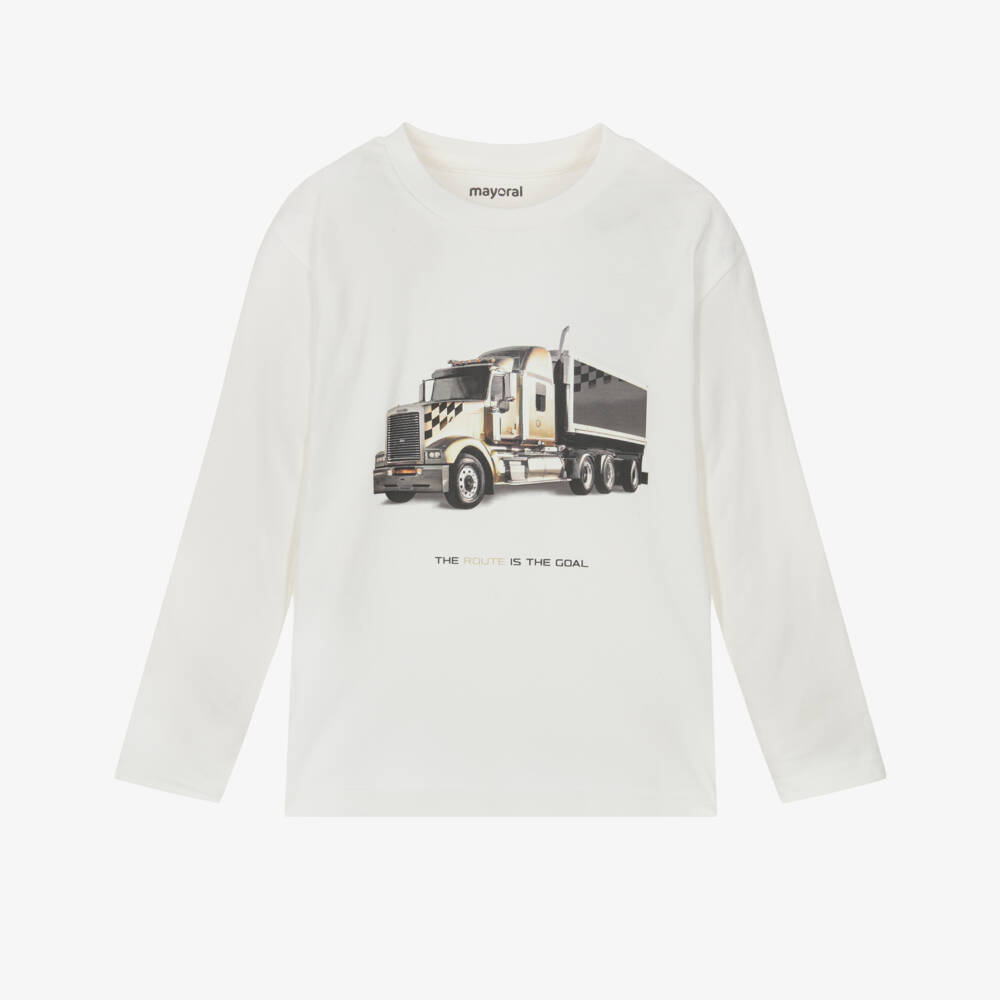 Mayoral-Boys Ivory Truck Long-Sleeve Top | Childrensalon Outlet