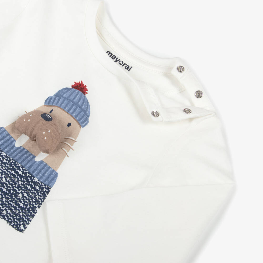 Mayoral-Футболка кремовая с принтом печати для мальчиков из хлопка | Childrensalon Outlet