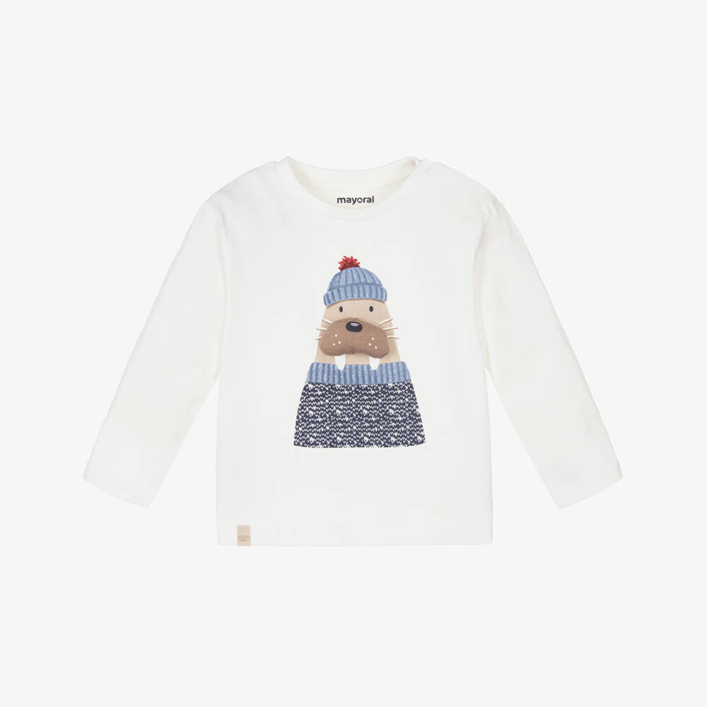 Mayoral-Boys Ivory Walrus Print Cotton Jersey Top | Childrensalon Outlet