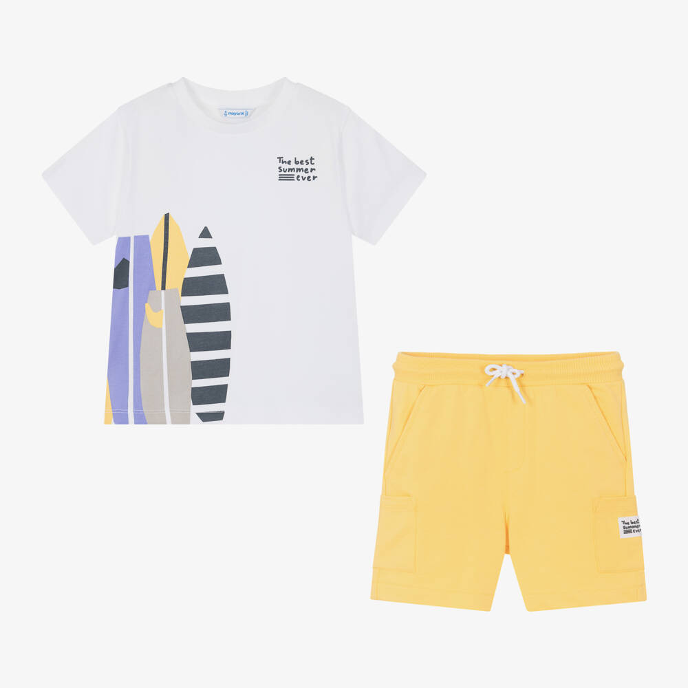 Mayoral-Boys Ivory & Yellow Cotton Shorts Set | Childrensalon Outlet
