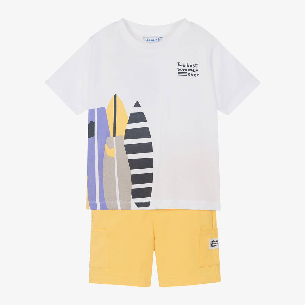 Mayoral-Boys Ivory & Yellow Cotton Shorts Set | Childrensalon Outlet