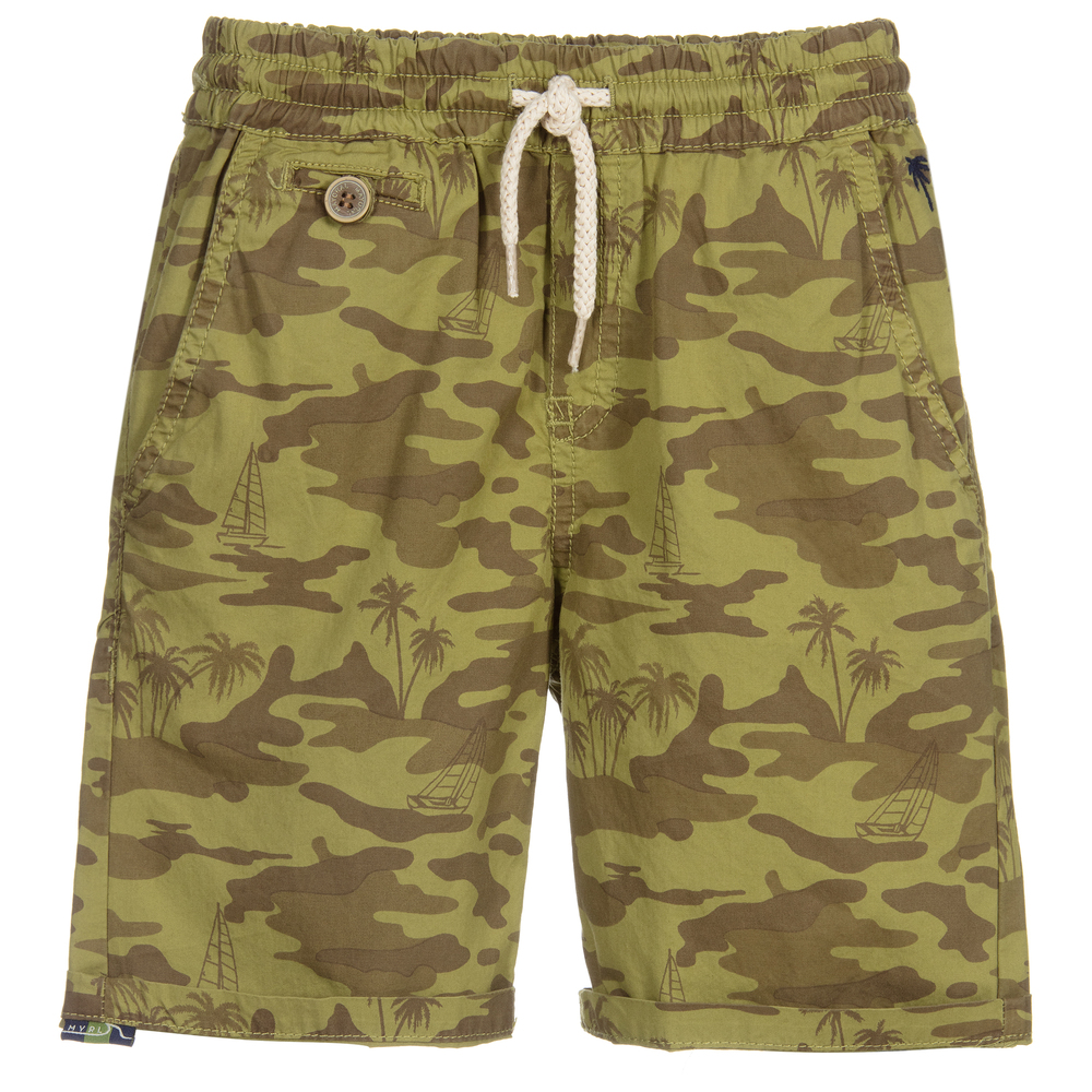 Mayoral - Boys Khaki Camo Cotton Shorts | Childrensalon