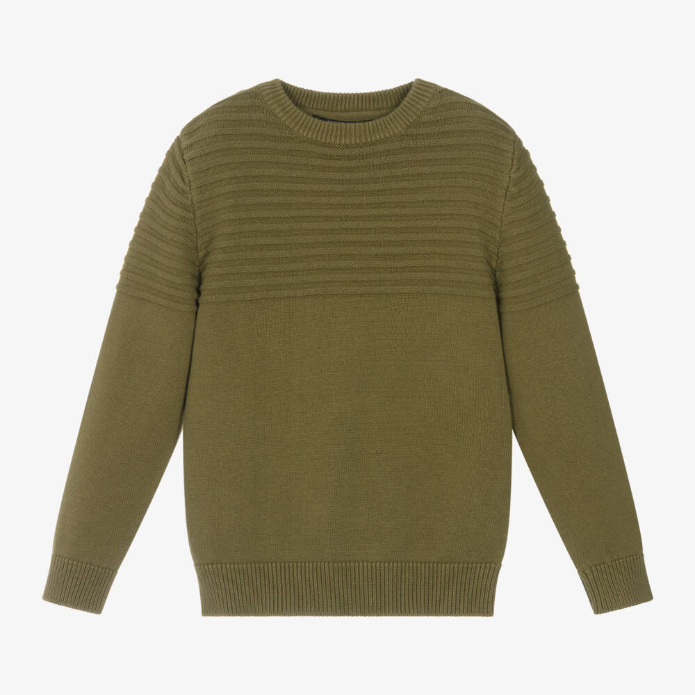 Mayoral Nukutavake-Boys Khaki Cotton Knit Jumper | Childrensalon Outlet