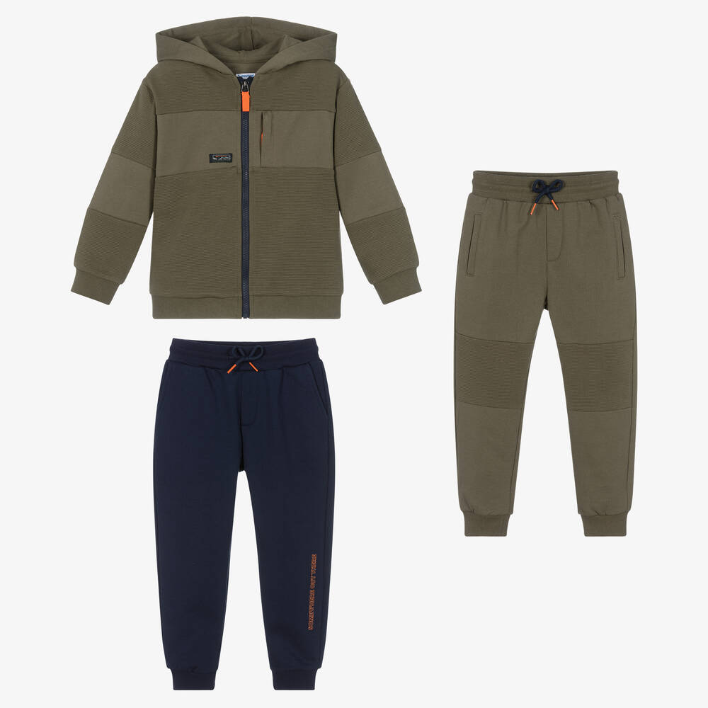 Mayoral - Boys Khaki Green & Blue Tracksuit Set | Childrensalon