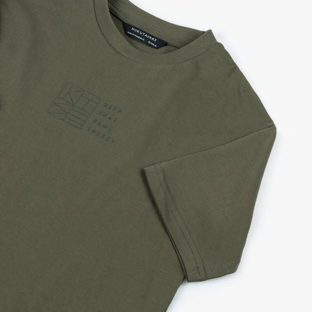 Mayoral Нукутаваке-Boys Khaki Green Cotton Jersey Slogan T-Shirt | Childrensalon Outlet