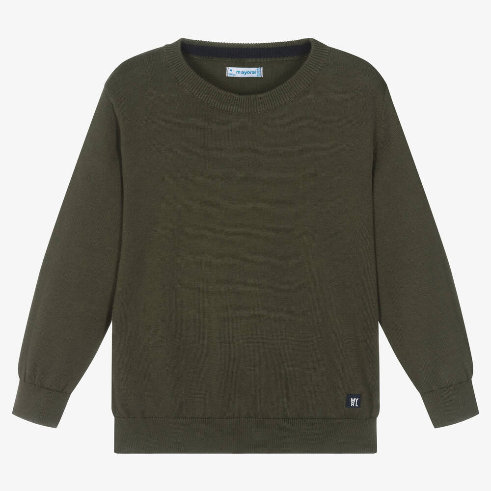 Mayoral - Boys Khaki Green Cotton Knitted Sweater | Childrensalon