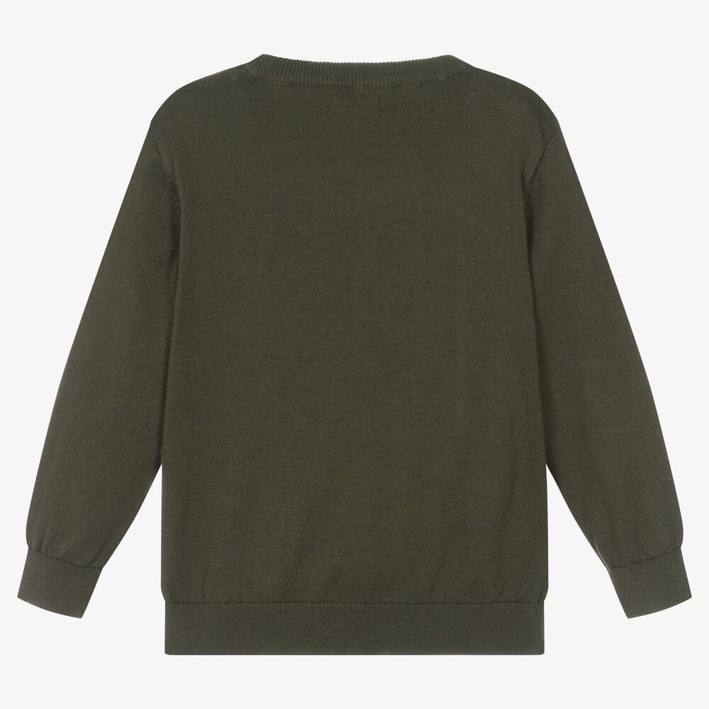 Mayoral-بلوفر قطن محبوك لون أخضر كاكي للأولاد | Childrensalon Outlet