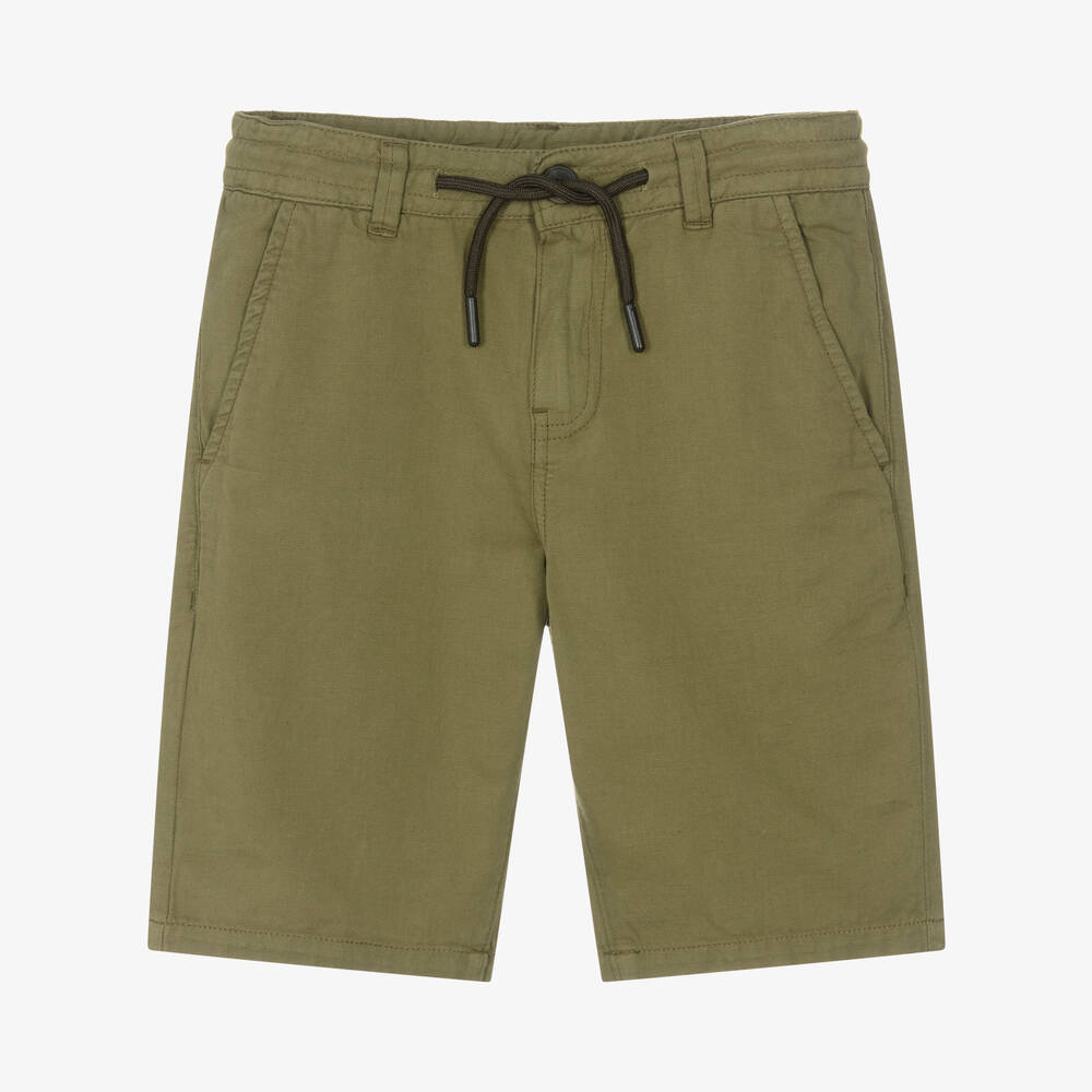 Mayoral Nukutavake-Boys Khaki Green Cotton Shorts | Childrensalon Outlet