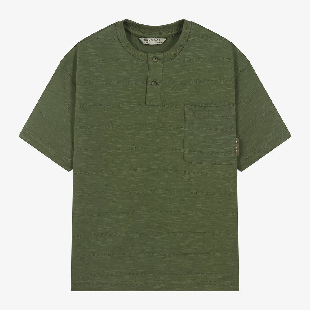 Mayoral Nukutavake-Boys Khaki Green Cotton T-Shirt | Childrensalon Outlet