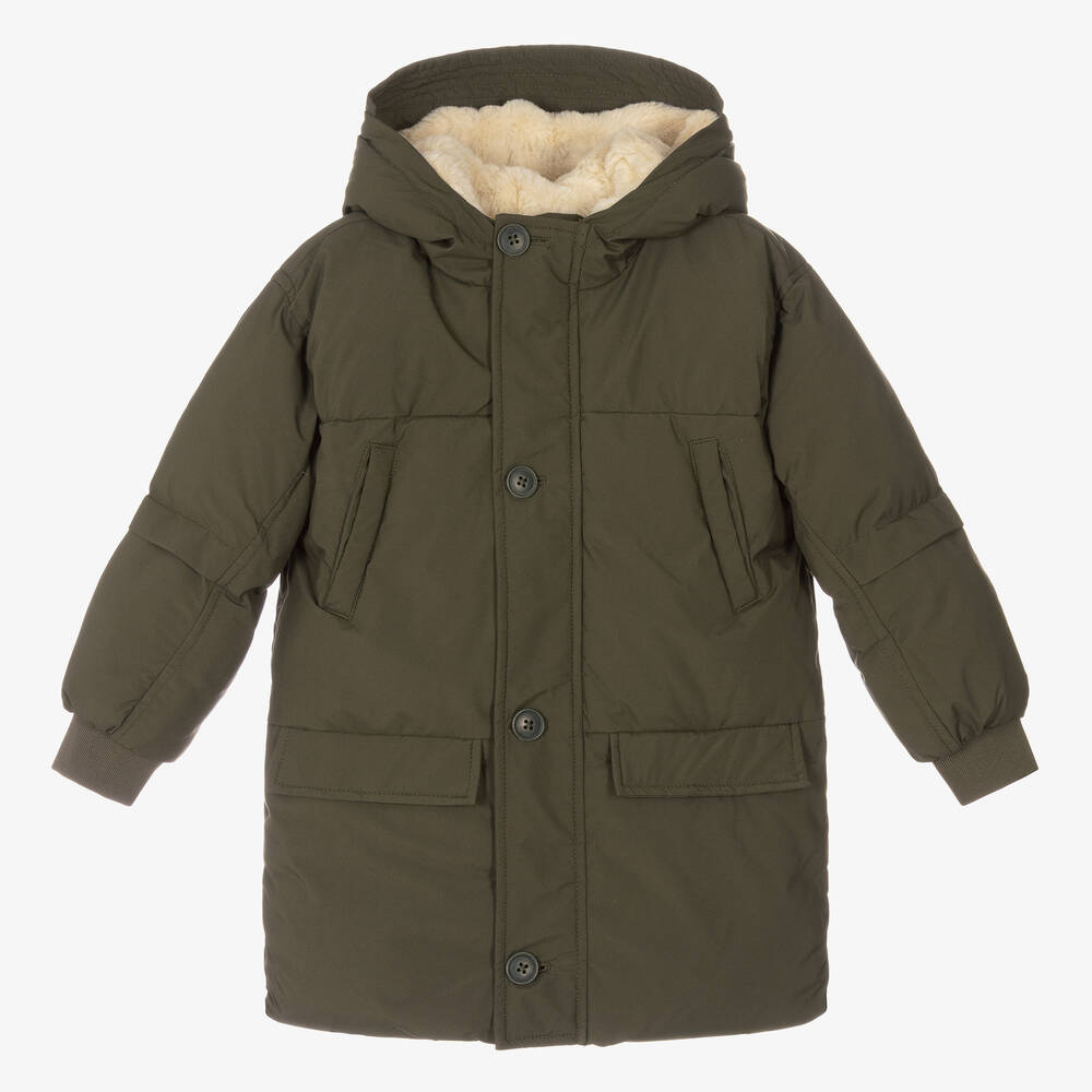 Mayoral - Boys Khaki Green Hooded Coat | Childrensalon