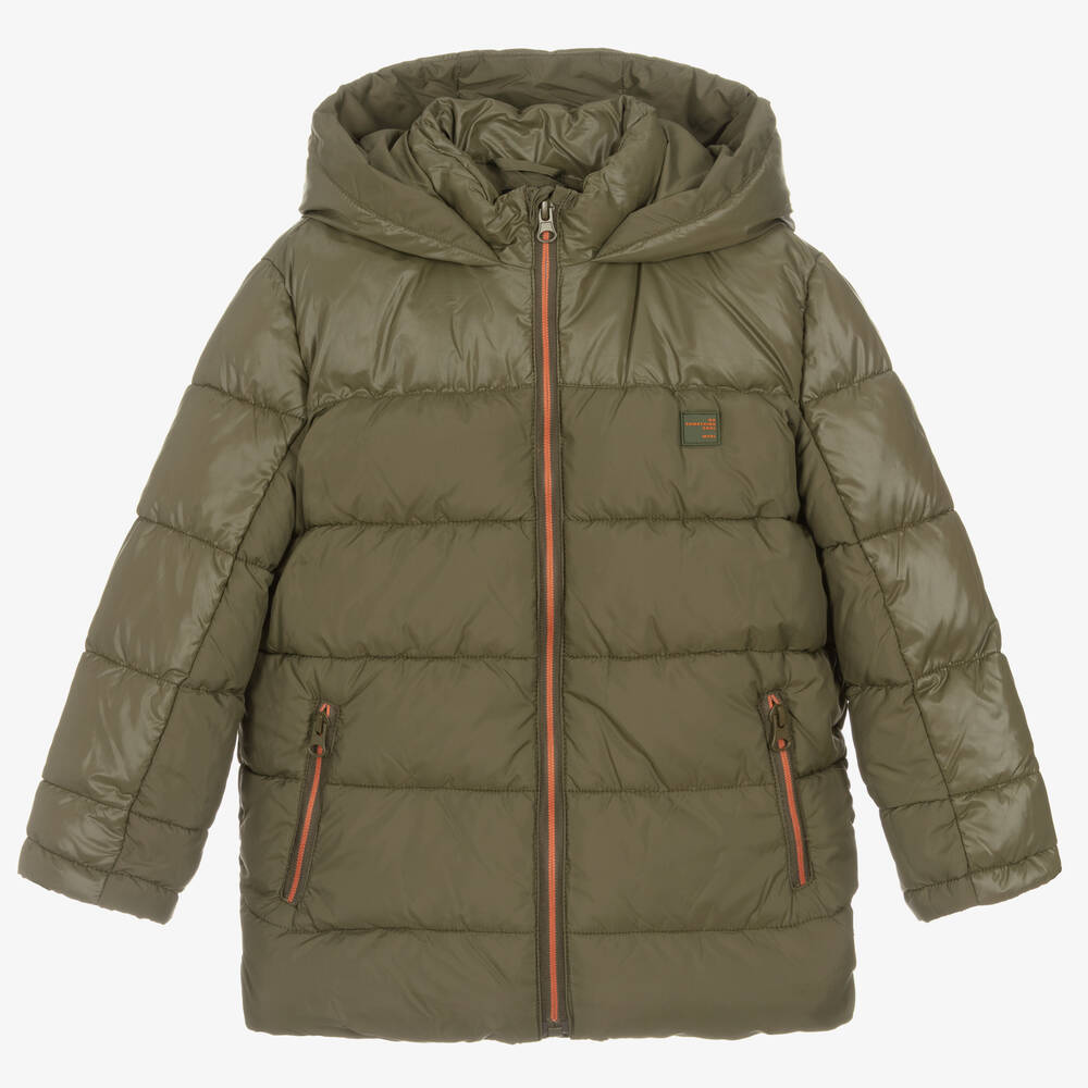 Mayoral - Boys Khaki Green Hooded Puffer Coat | Childrensalon