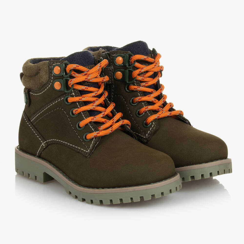Mayoral - Boys Khaki Green Leather Boots | Childrensalon
