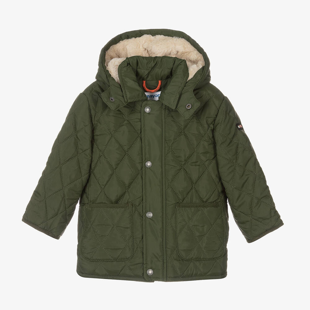 Mayoral - Boys Khaki Green Quilted Coat | Childrensalon