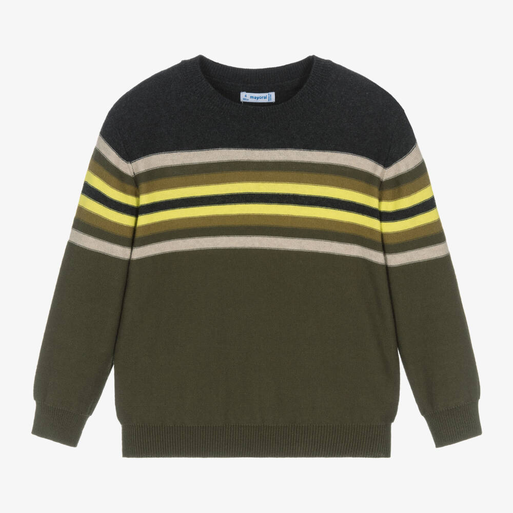 Mayoral-Boys Khaki Stripe Knit Jumper | Childrensalon Outlet