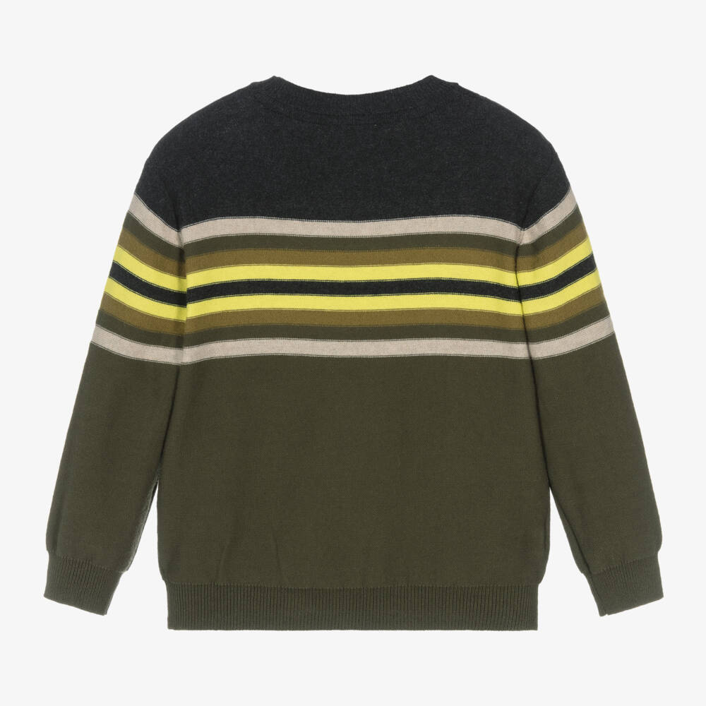 Mayoral-Boys Khaki Stripe Knit Jumper | Childrensalon Outlet
