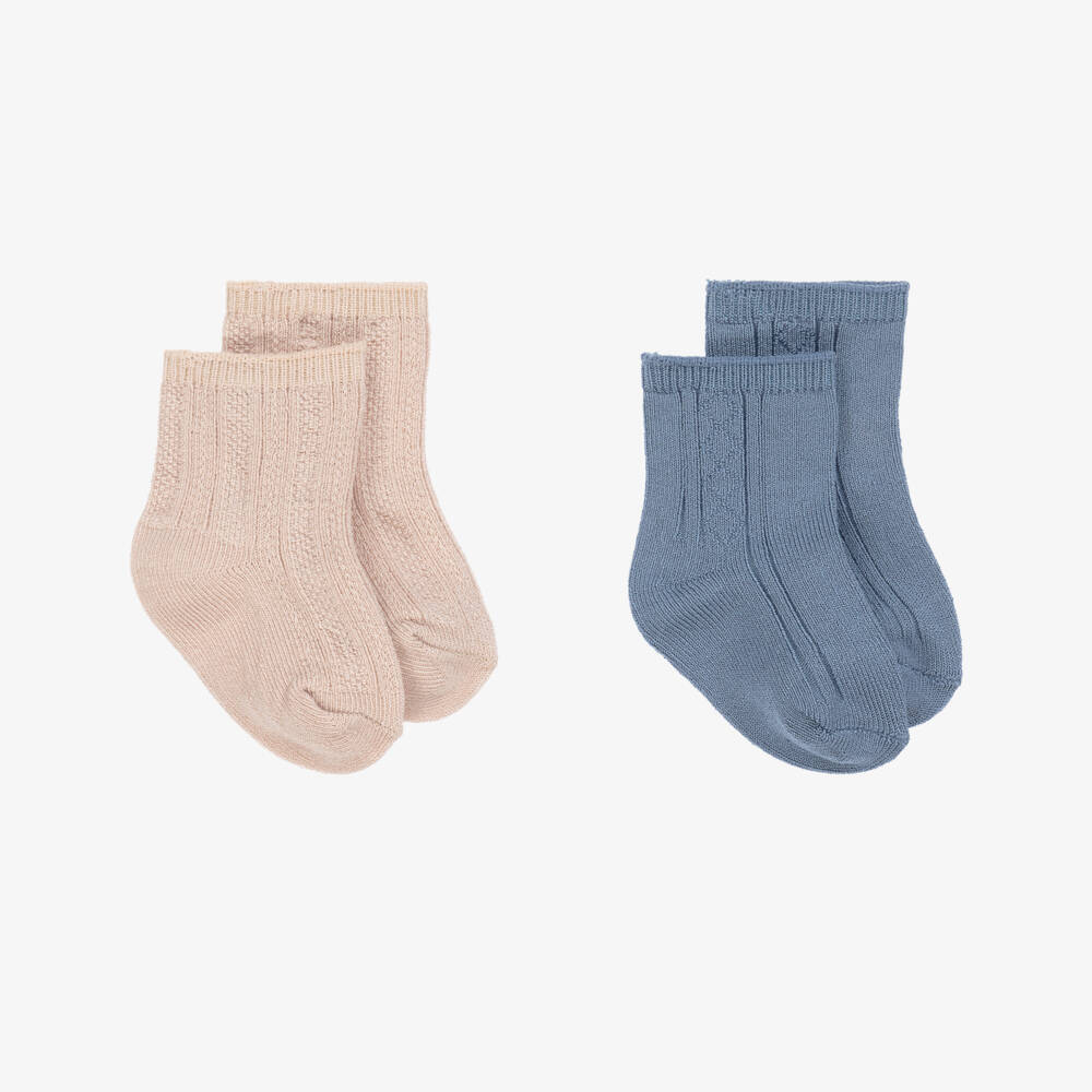 Mayoral Newborn-Boys' Knitted Duo Socks in Beige & Blue | Childrensalon Outlet