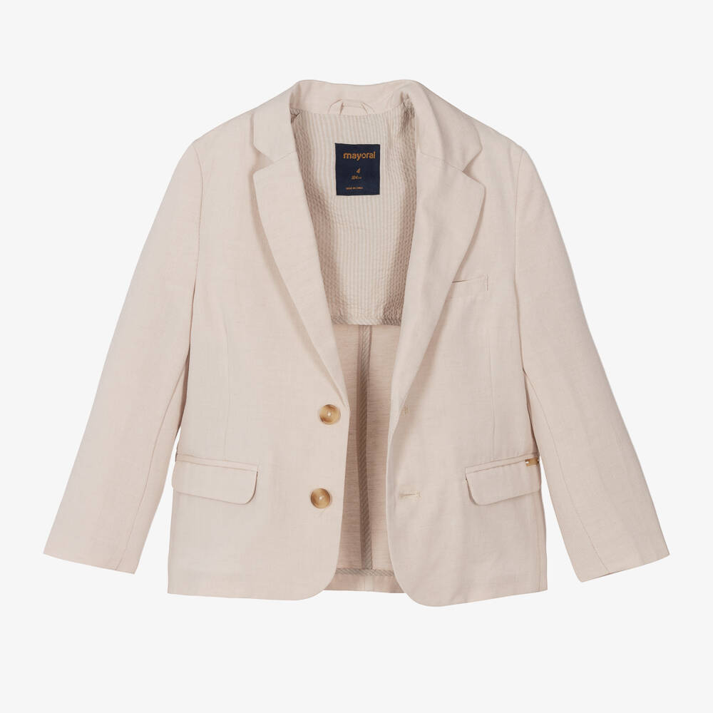 Mayoral-Boys Light Beige Cotton & Linen Blazer | Childrensalon Outlet