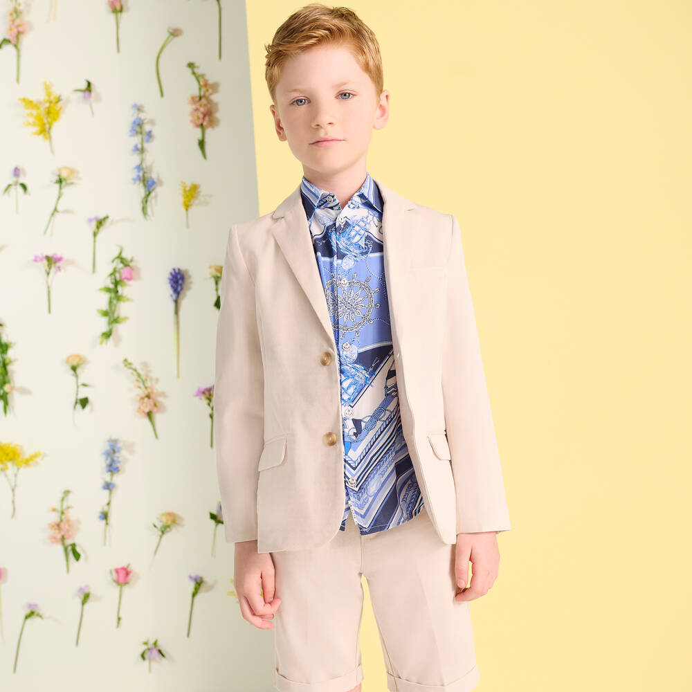 MAYORAL Boys Light Beige Cotton Linen Blazer