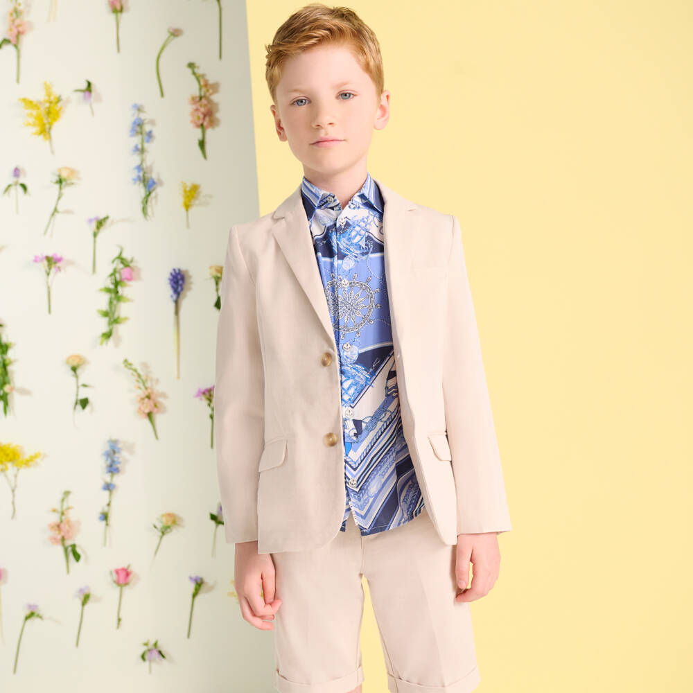 Mayoral-Boys Light Beige Cotton & Linen Blazer | Childrensalon Outlet