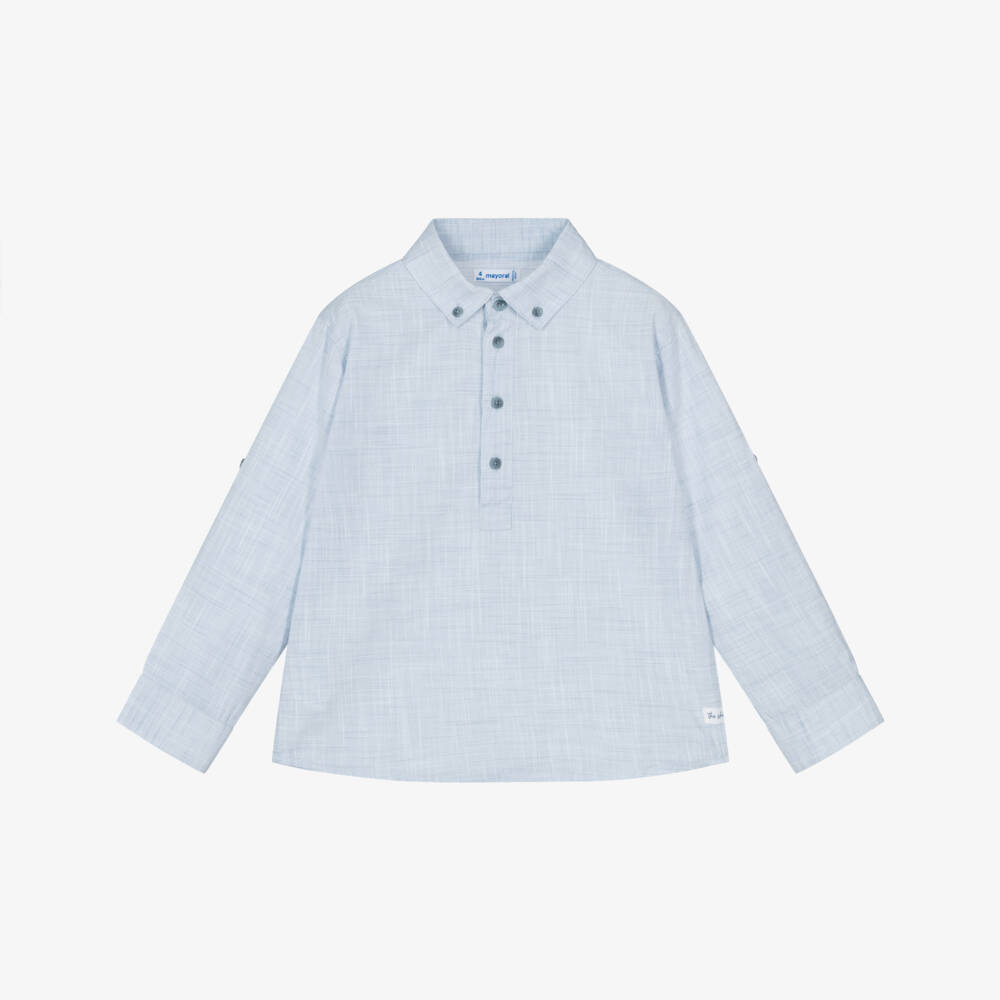 Mayoral-Boys Light Blue Cotton Roll-Up Shirt | Childrensalon Outlet