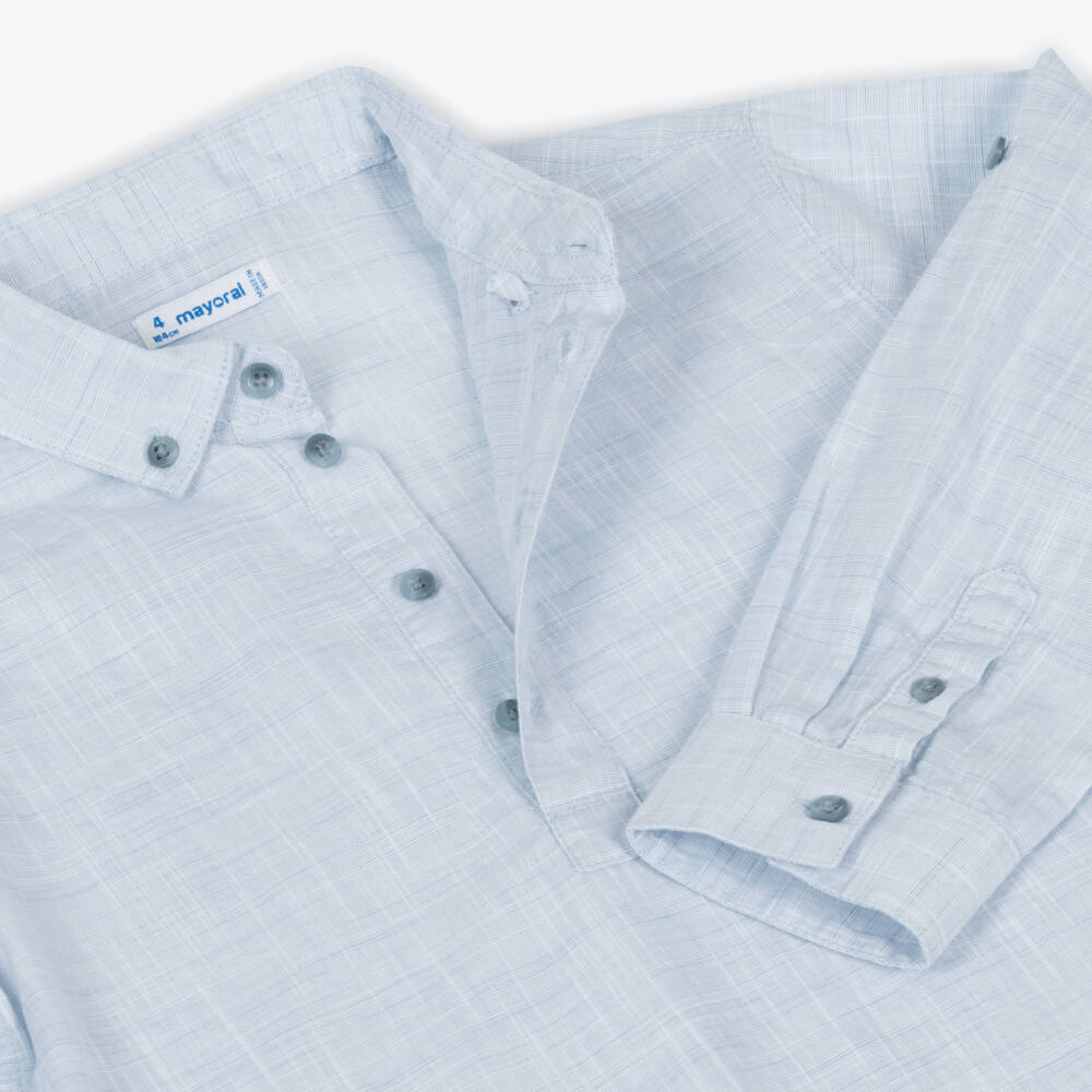 Mayoral-Boys Light Blue Cotton Roll-Up Shirt | Childrensalon Outlet
