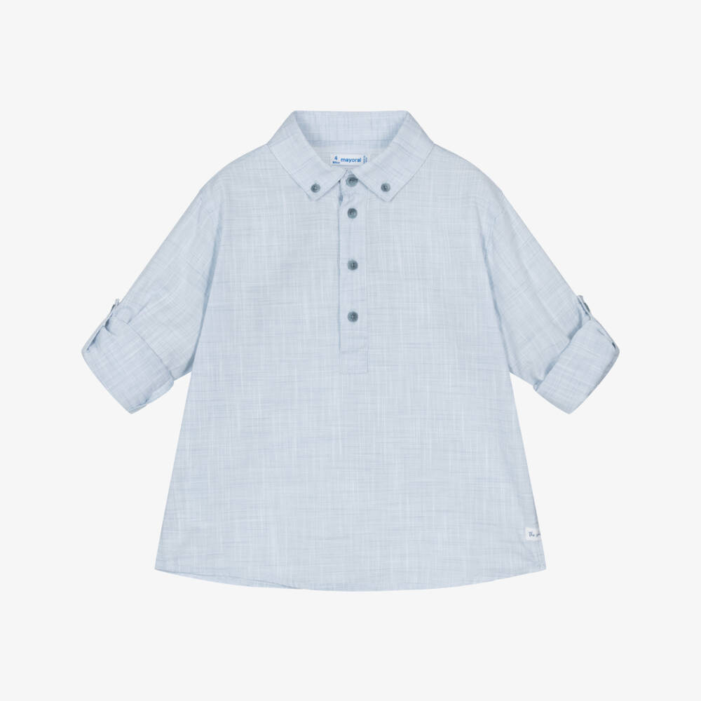 Mayoral-Boys Light Blue Cotton Roll-Up Shirt | Childrensalon Outlet