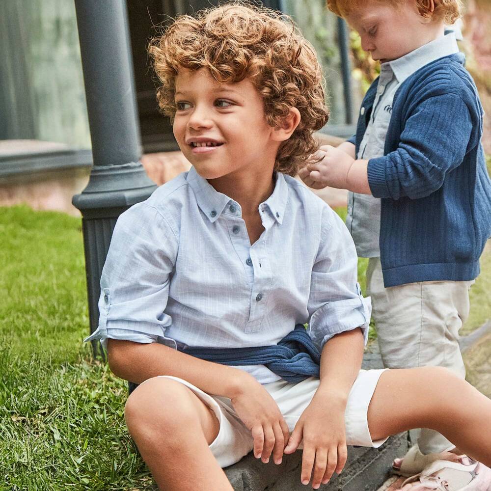 Mayoral-Boys Light Blue Cotton Roll-Up Shirt | Childrensalon Outlet