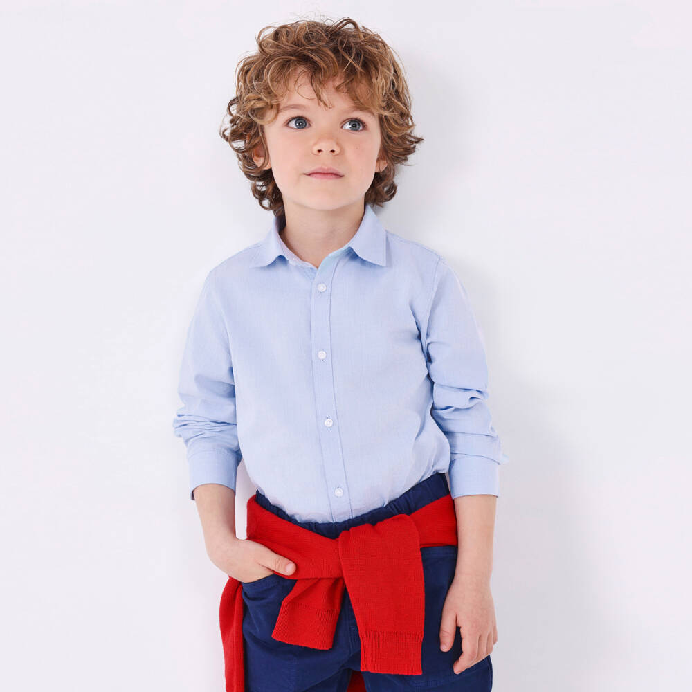 Mayoral-Boys Light Blue Cotton Shirt | Childrensalon Outlet