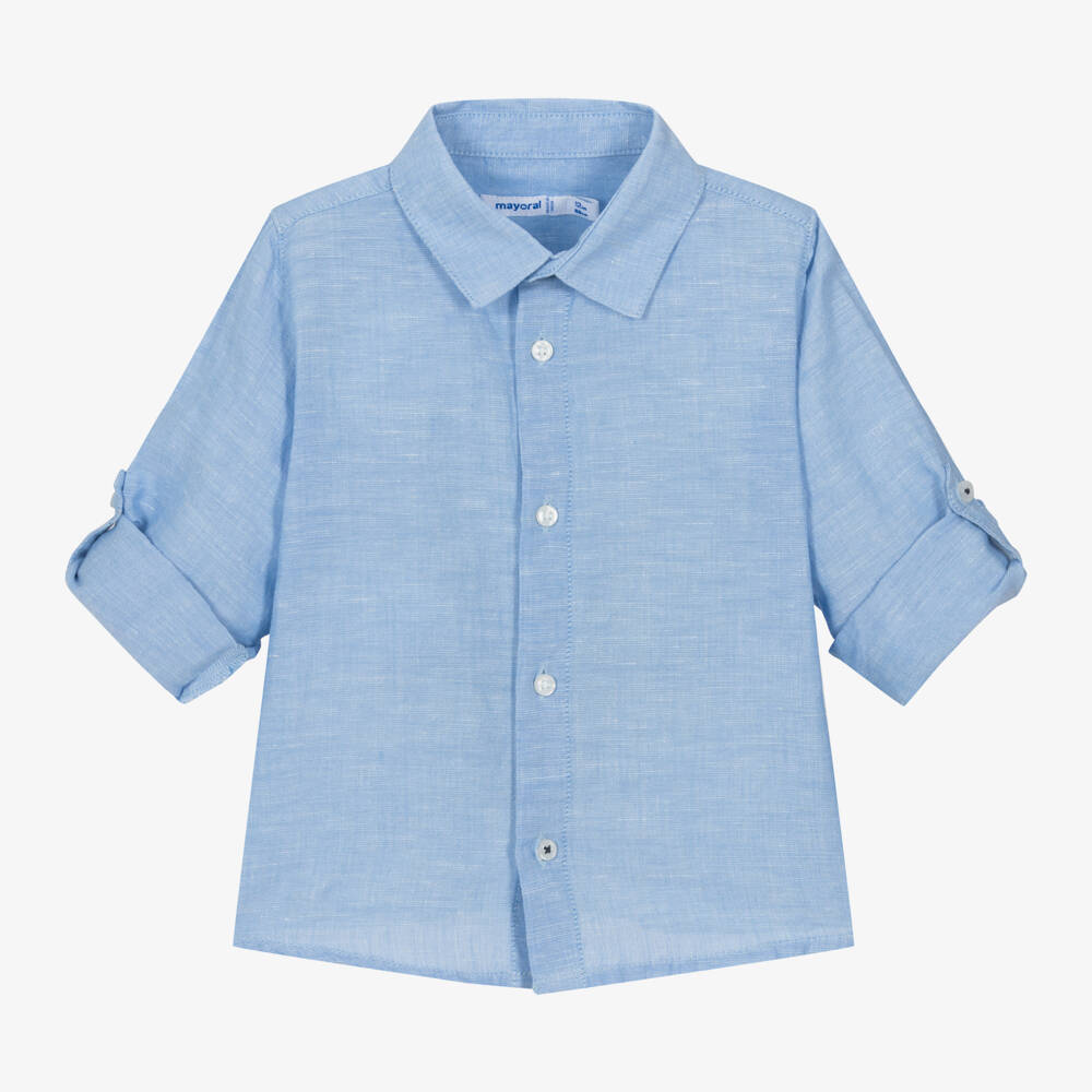 Mayoral-Boys Light Blue Linen Blend Shirt | Childrensalon Outlet