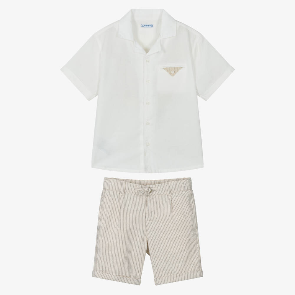 Mayoral-Кремовый комплект из льняной смеси для мальчиков | Childrensalon Outlet