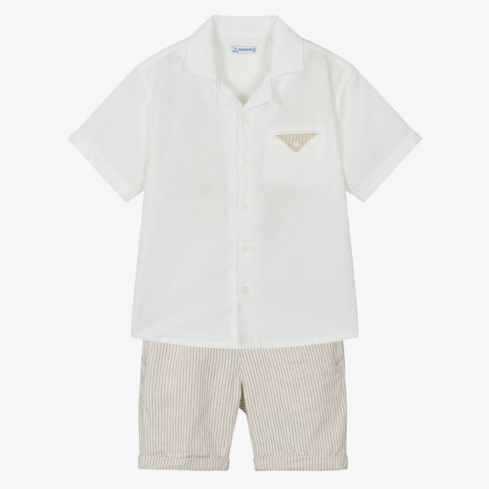 Mayoral-Кремовый комплект из льняной смеси для мальчиков | Childrensalon Outlet