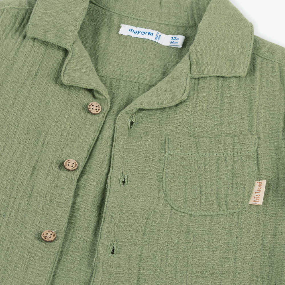 Mayoral-Легкая хлопковая рубашка зеленого цвета для мальчиков | Childrensalon Outlet