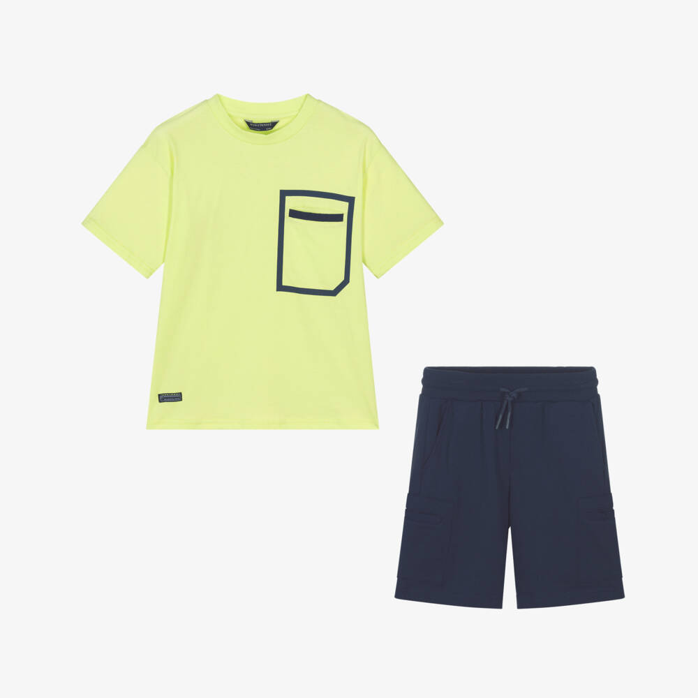 Mayoral Nukutavake-Boys Lime & Navy Shorts Ensemble | Childrensalon Outlet