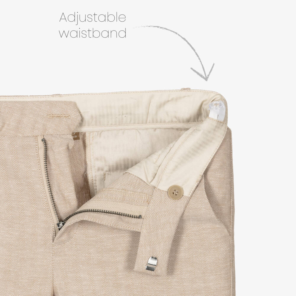 Mayoral Nukutavake-Boys Linen-Blend Beige Herringbone Pants | Childrensalon Outlet