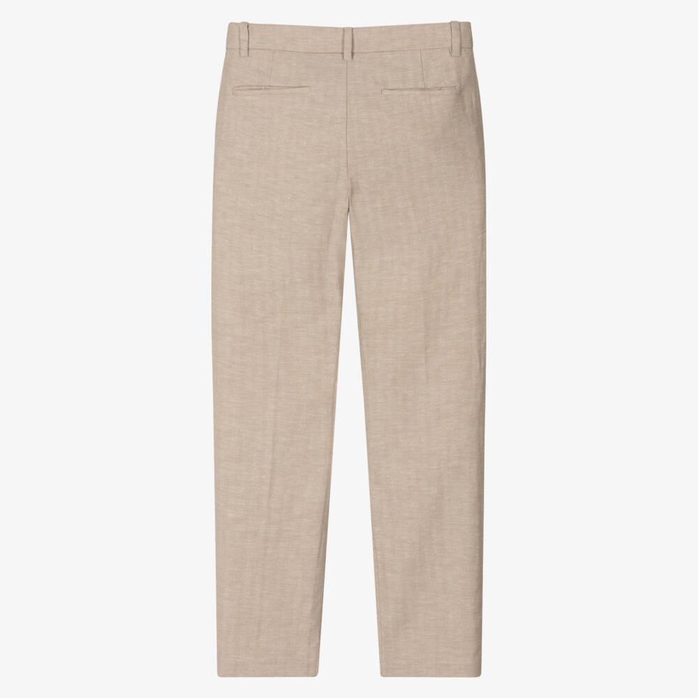 Mayoral Nukutavake-Boys Linen-Blend Beige Herringbone Pants | Childrensalon Outlet