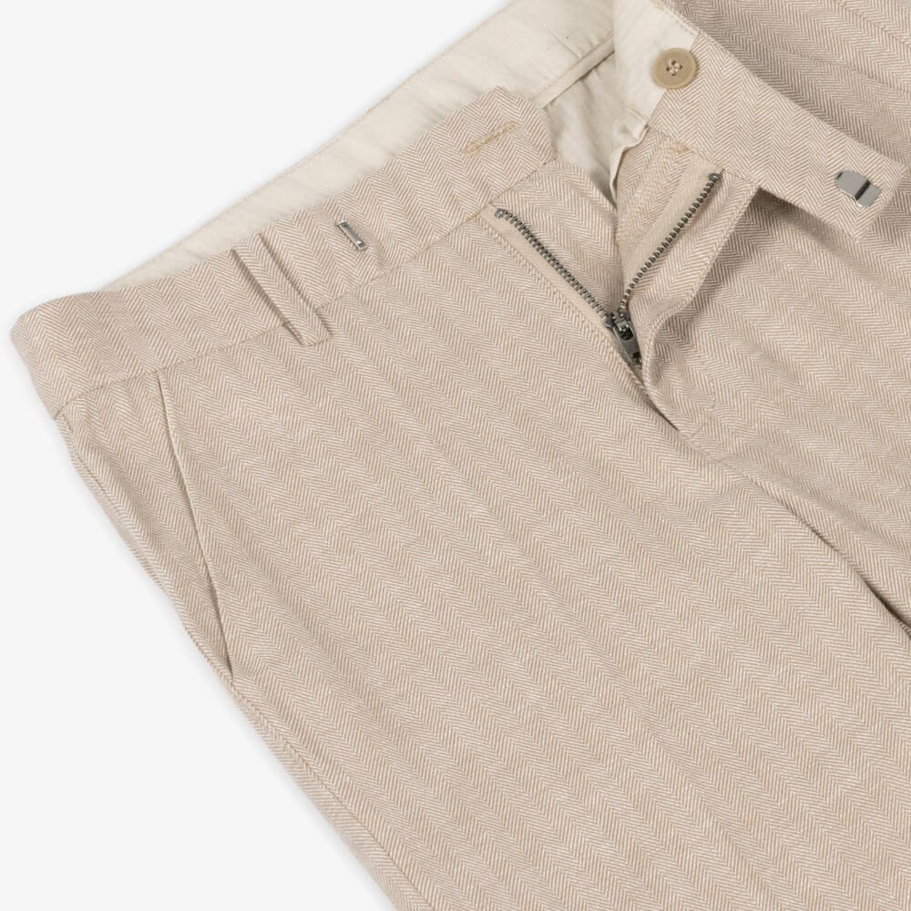 Mayoral Nukutavake-Boys Linen-Blend Beige Herringbone Pants | Childrensalon Outlet