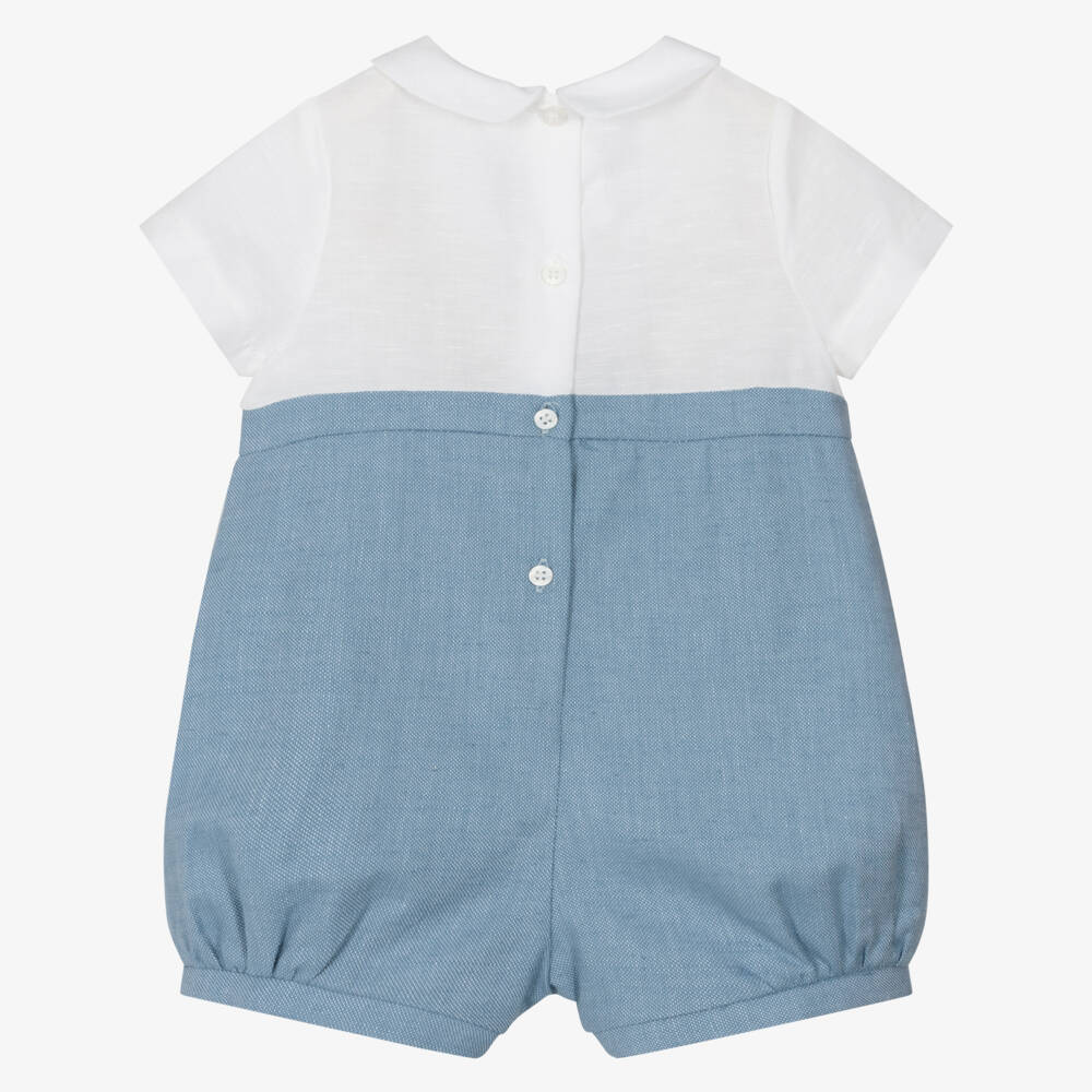 Mayoral Newborn-Boys Linen-Blend Blue Shortie | Childrensalon Outlet