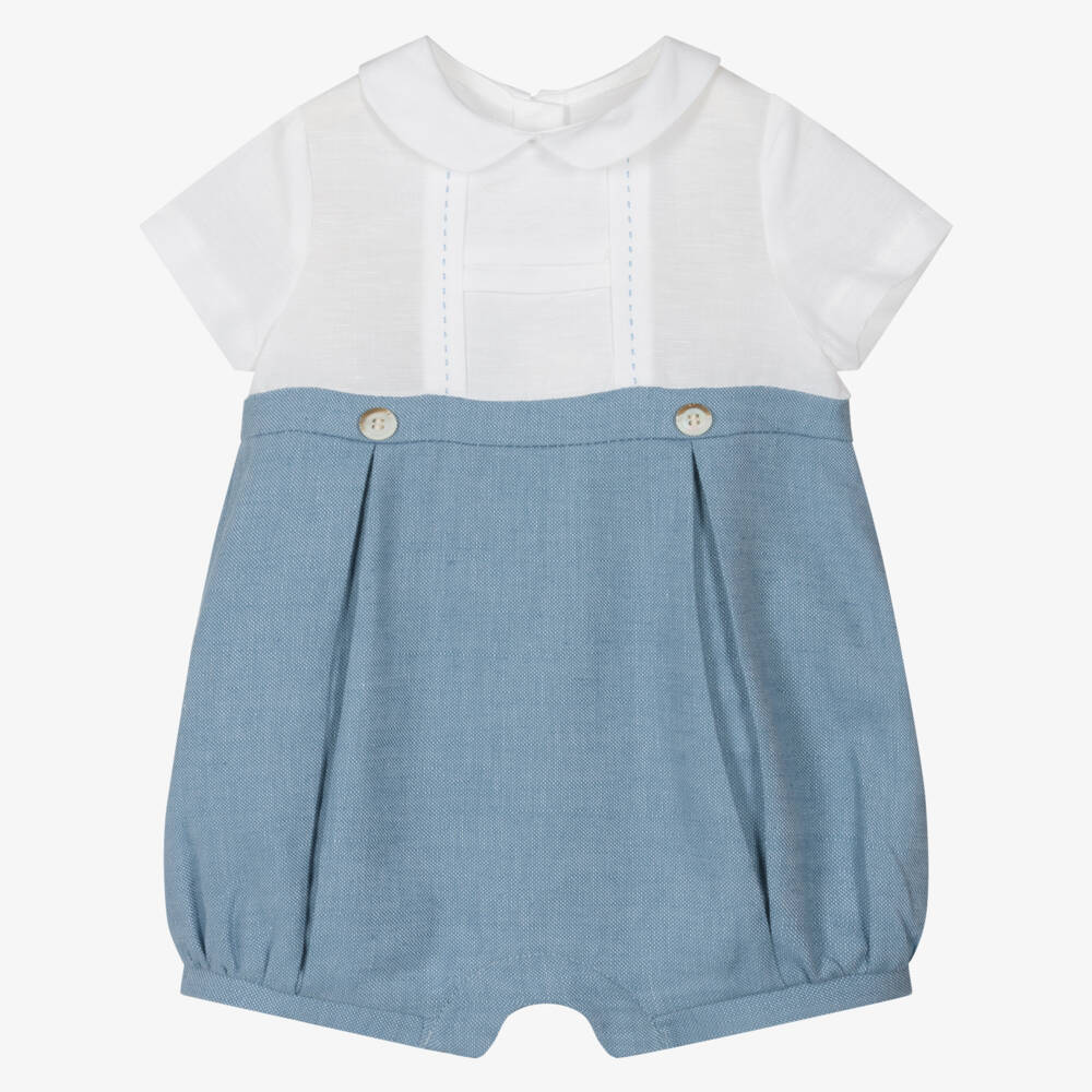 Mayoral Newborn-Boys Linen-Blend Blue Shortie | Childrensalon Outlet