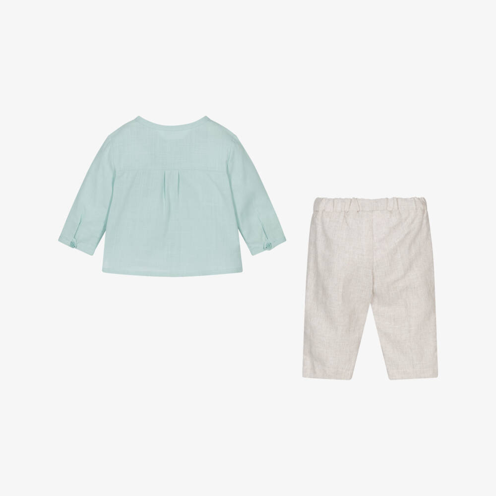 Mayoral Newborn-Boys' Linen-Blend Green Trouser Ensemble | Childrensalon Outlet