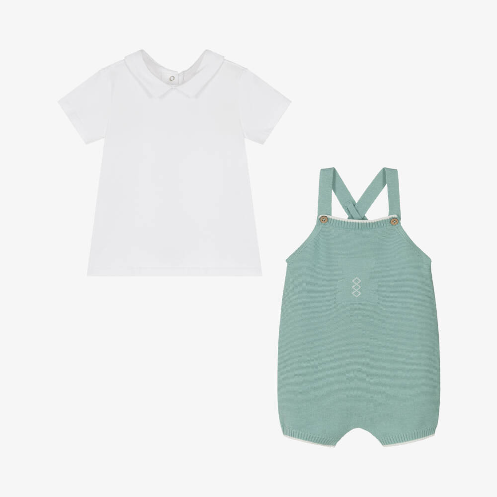 Mayoral Newborn-Boys Mint Green Knit Dungarees Set | Childrensalon Outlet